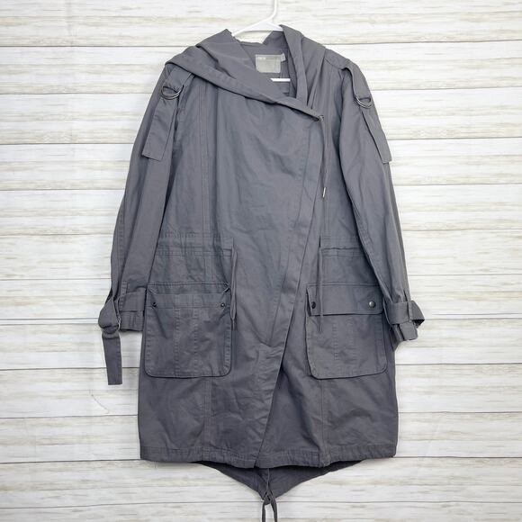 Asos Women's Grey Zipper Front Long Hooded Utility Jacket - Picture 1 of 9